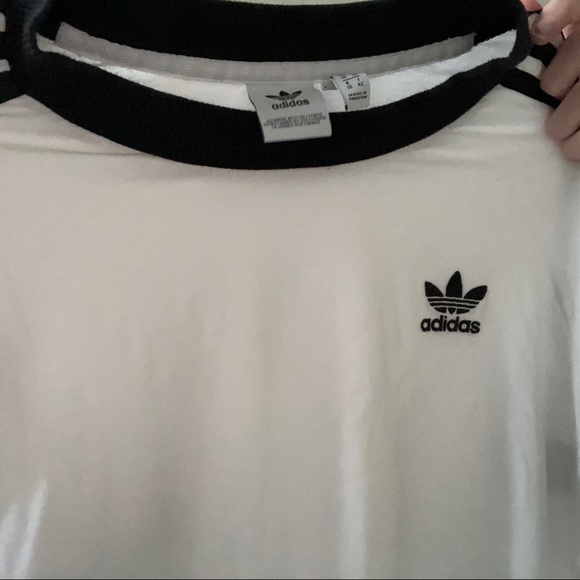 White and Black Adidas Stripe Tshirt S - Picture 3 of 4